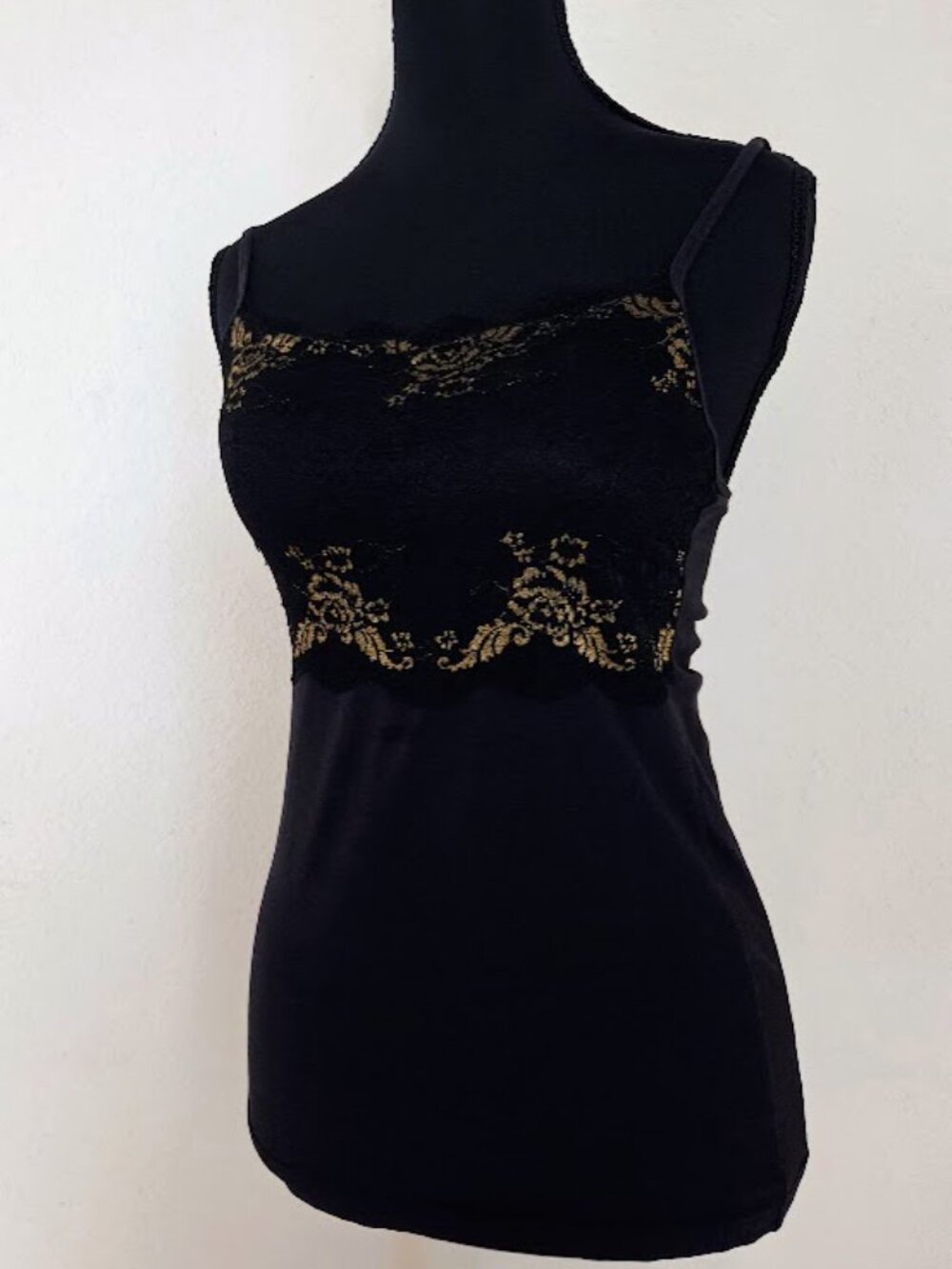 Modern Movement Black Camisole with Gold & Black Lace Trim